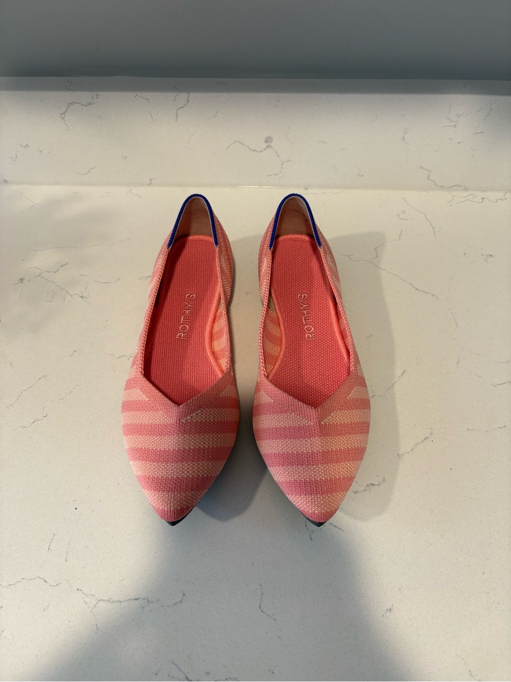 Rothy’s Pink Striped Pointed Toe Flats
